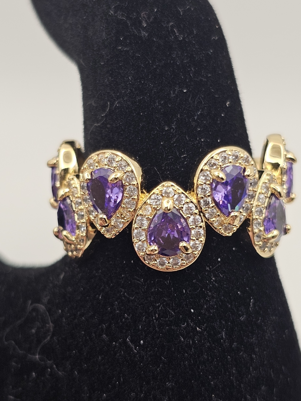 NEW Bomb Party Ring Size 9 Amethyst Purple CZ on Gold NWOT